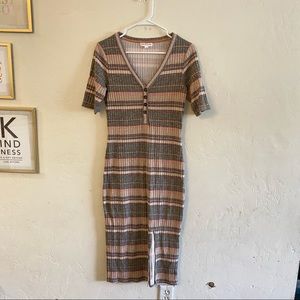 Striped Midi Dress with Button Detail